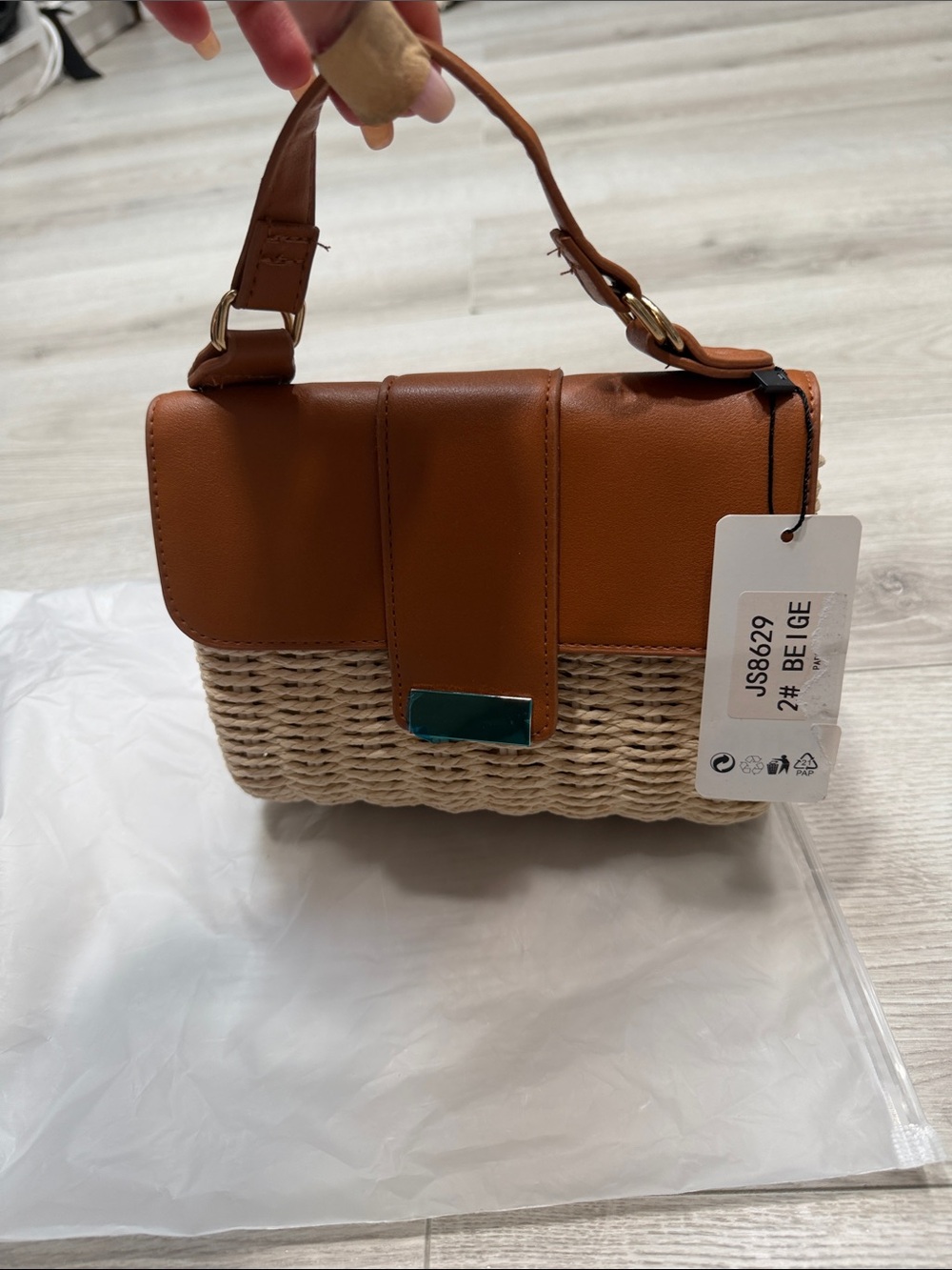 Tan & Natural Woven Top-Handle Women’s Bag